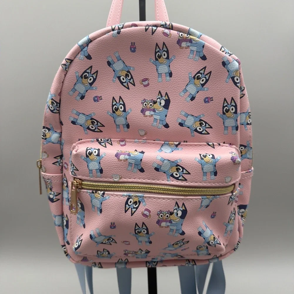 Bluey Kids Mini Pink Backpack With Adjustable Straps and Front Zipper Pocket